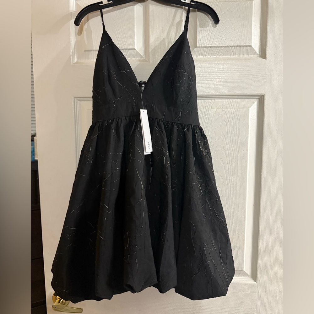 Aqua Black Dress with Gold Accents